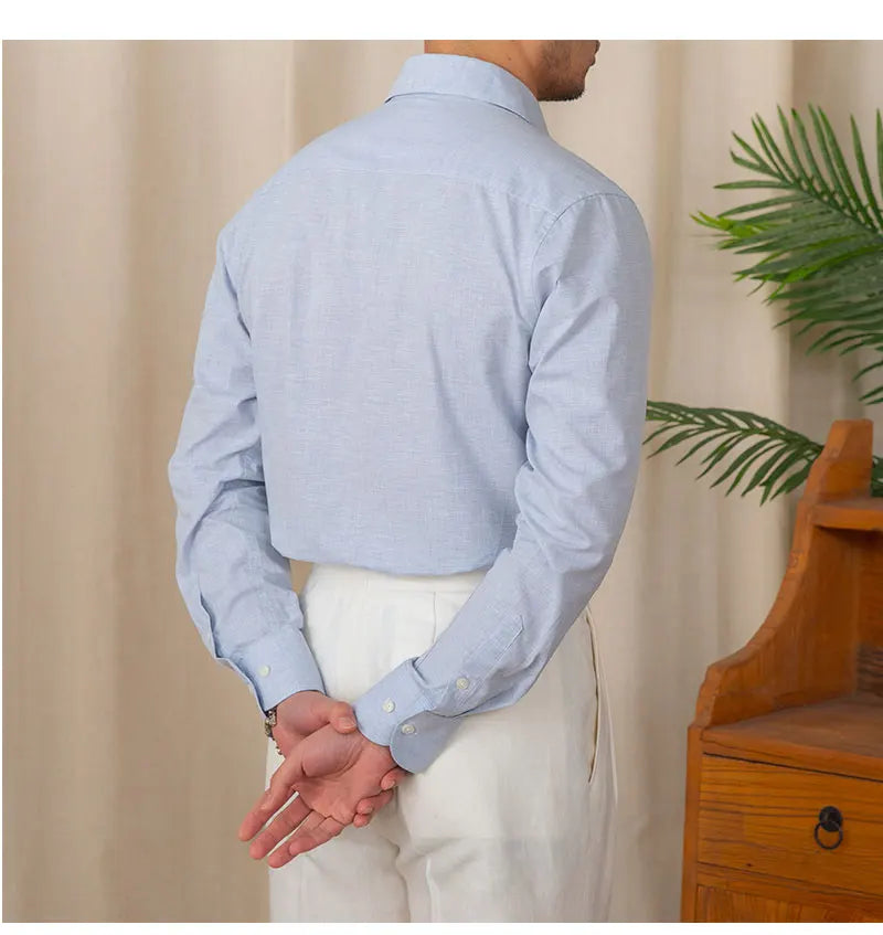 Camisa Social Masculina de Algodão e Linho - Azul Claro
