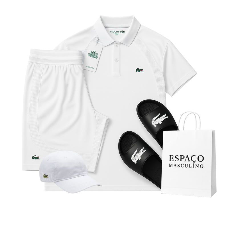 🐊 KIT Lacoste Premium (Boné, Camiseta, Bermuda e Chinelo)